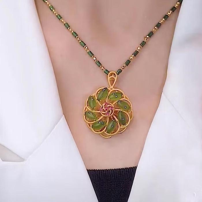 (Bebas Beli 2 Dapat Bonus) K23 Kalung Hijab Giok Batu Asli Hijau Titanium Wanita Original Elegan