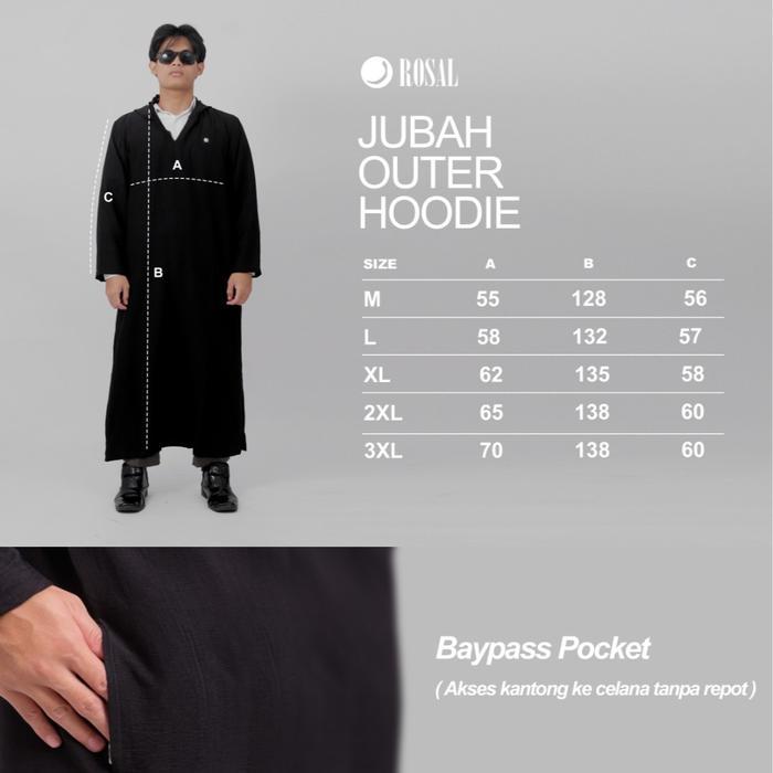 Jubah Outer Hoodie Rosal Gamis Sholat Pria Dewasa Pakaian Muslim Panjang