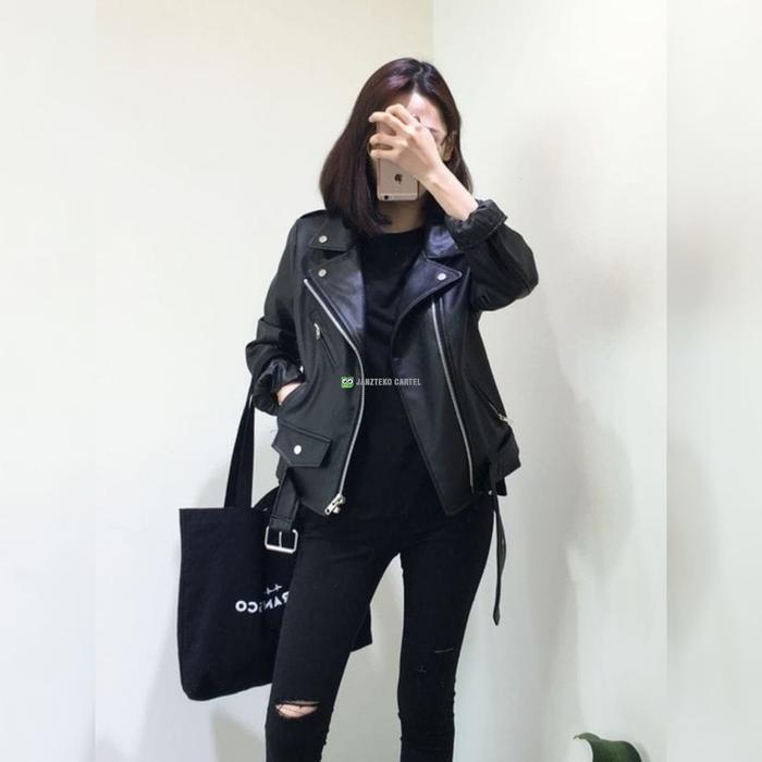 Best Seller Jnk X Rms - Jaket Kulit Leather Wanita Ramones Slimfit Belt Style Punk Original