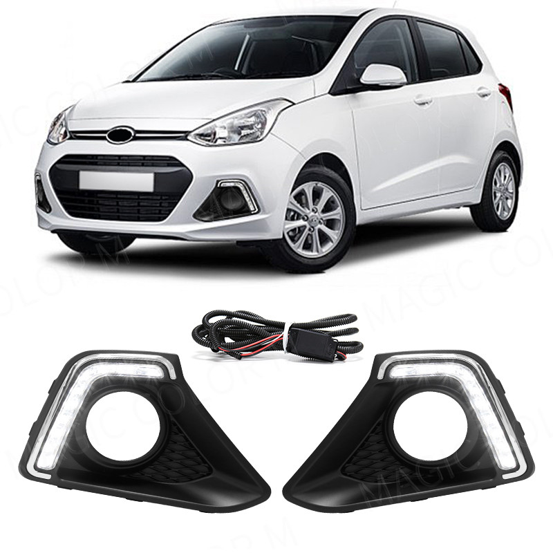For Hyundai I10 GRAND 2014 2015 2016 DRL Daytime Running Lights Led Fog Lamp Bezel White Waterproof