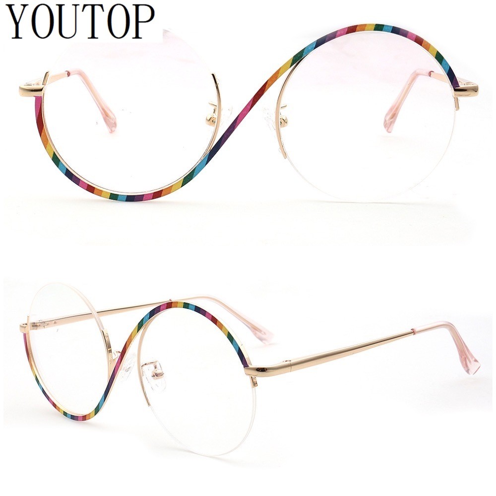 Vintage Half Rim Women Round Glasses Frames for Women Optical Eyeglasses Metal Eyewear Rainbow