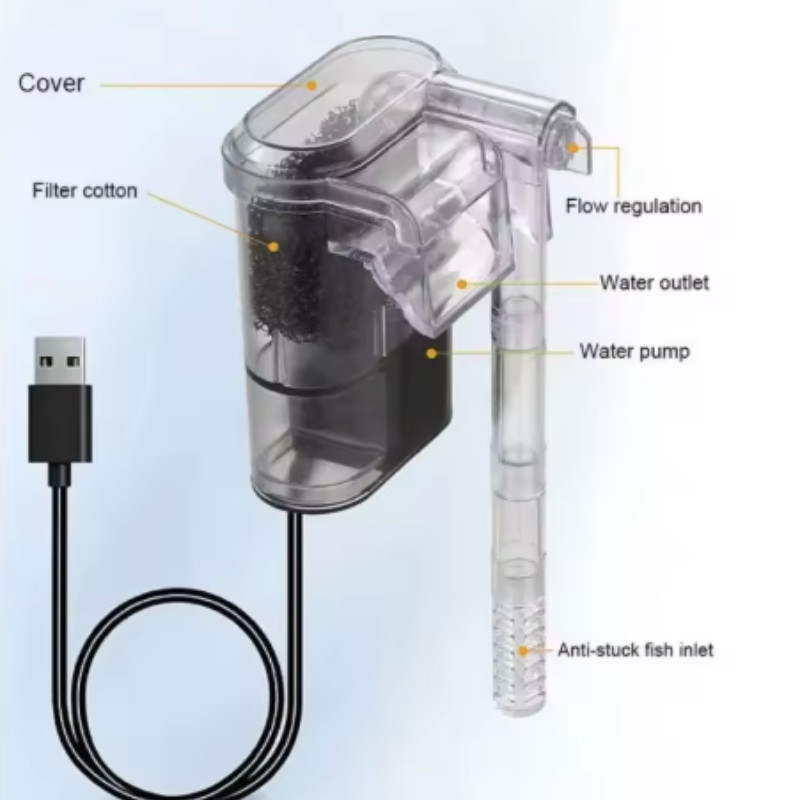 Mini Wall Mounted Aquarium Filter Waterfall Filter for Small Fish Tank USB Filtering Equipment with