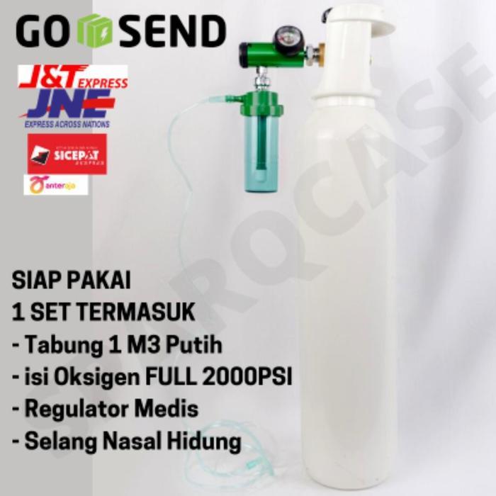 Ready Tabung Oksigen 1 M3 Set BRIKUT ( ISI O2 + Reg. Portable)