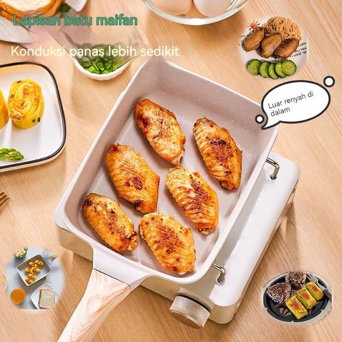 Wajan persegi anti lengket yang menebal wajan sarapan datar rumah tangga untuk telur goreng/ steak