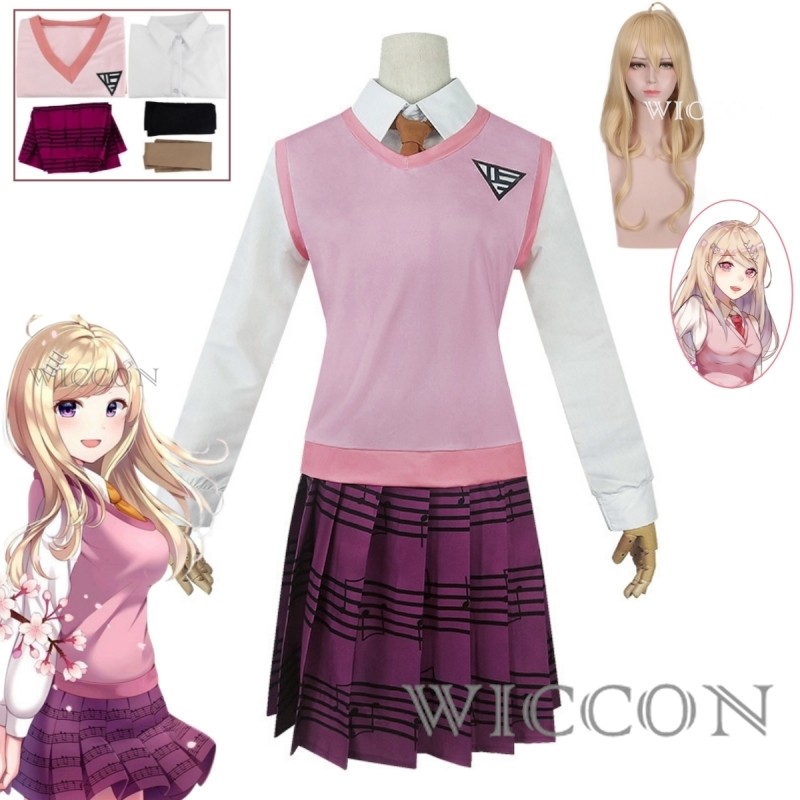 Anime Dangaronpa Kaede Akamatsu Cosplay Kostum Tank Top Skirt Pleated Skirt Jk School Uniform
