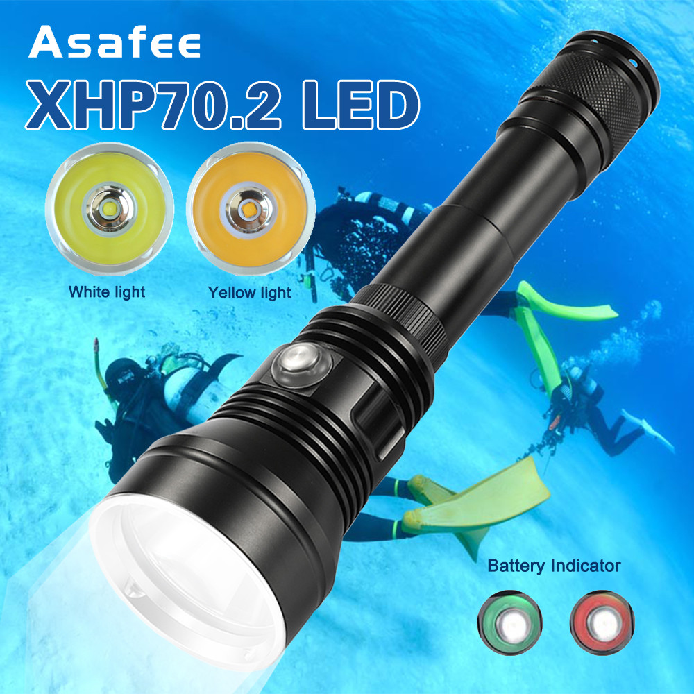 Asafee A33 6000LM P70.2 Underwater Diving Flashlight Powerful Professional Torch Waterproof Dive LED