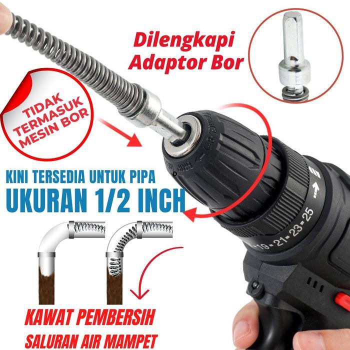 PIPE CLEANER KAWAT PEMBERSIH SALURAN PIPA MAMPET DENGAN ADAPTOR BOR