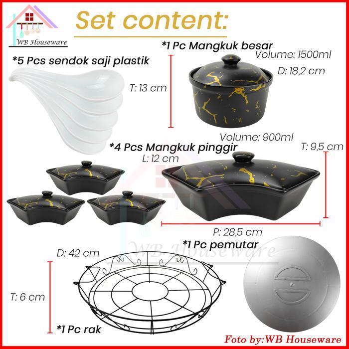 Vicenza 17pcs Prasmanan set dengan Roda Pemutar BM472 Black Marble / set prasmanan vicenza /wadah