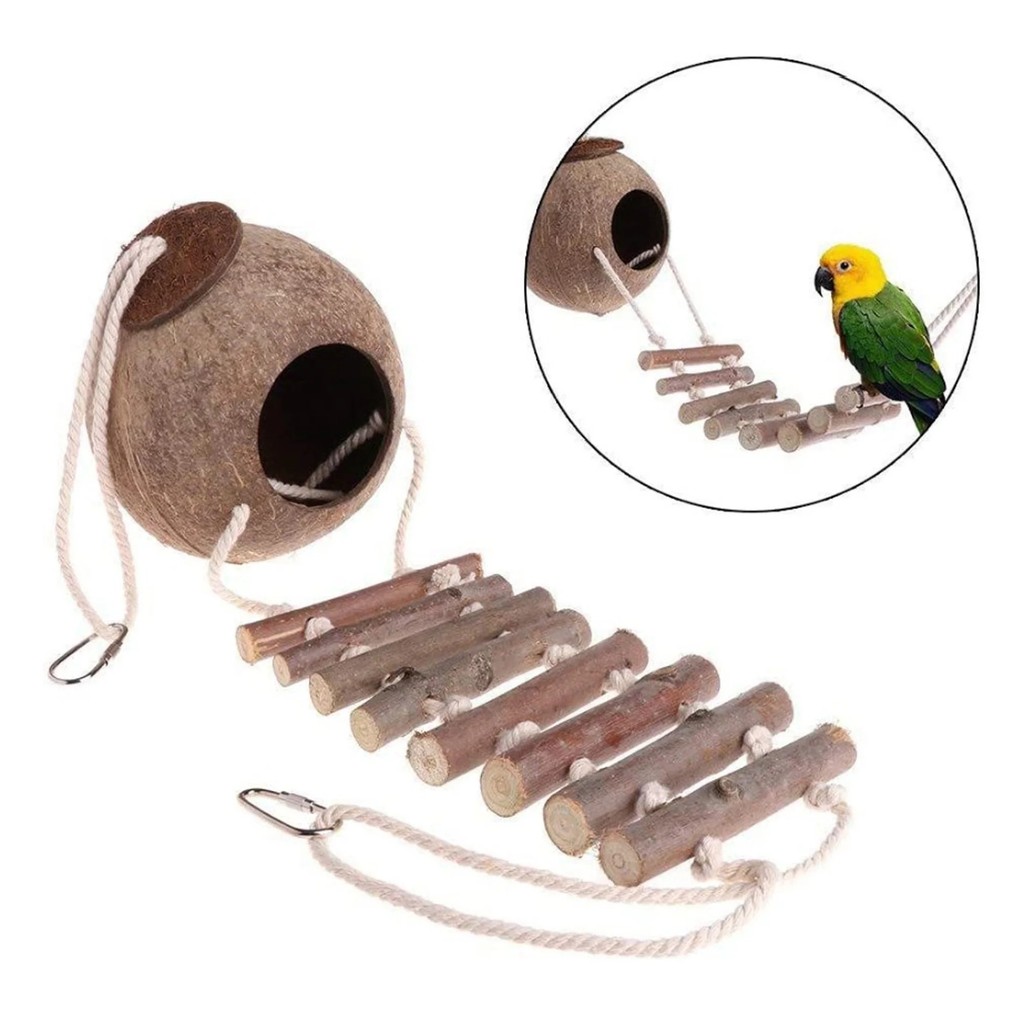 1 Pc Natural Coconut Shell Bird Nest Pet Bird Hanging Bird Nest Coconut Fiber Bird Nest Box With