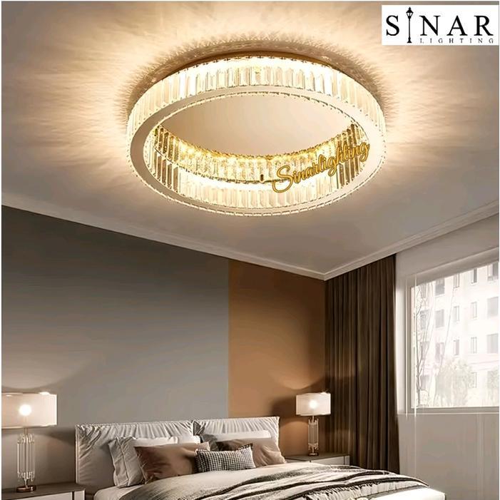 LAMPU PLAFON BULAT REMOTE GOLD KRISTAL M8050