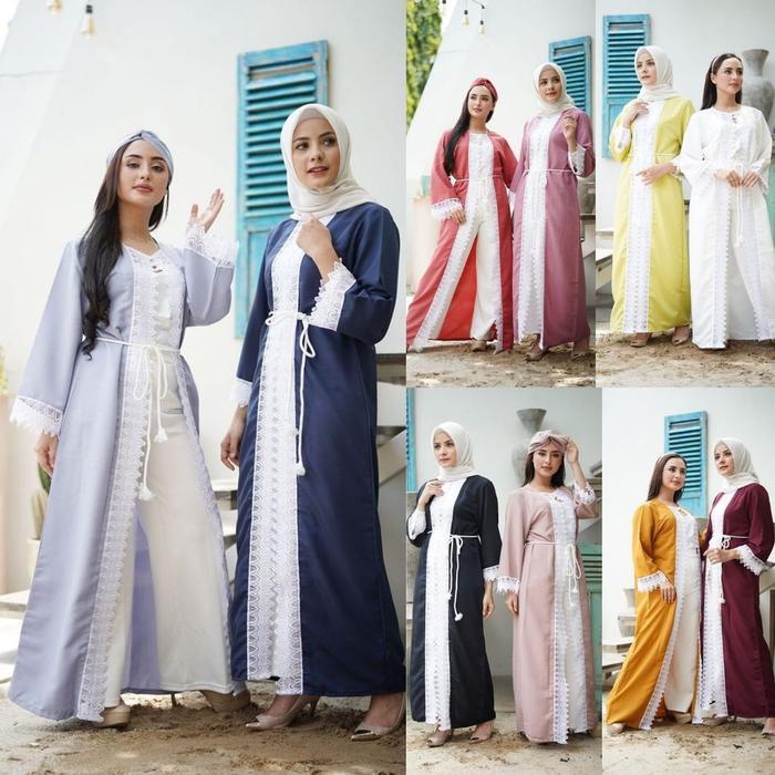 ARAFAH OUTER WANITA MUSLIM HIJABERS LENGAN PANJANG MOTIF POLOS BORDIR FREE TALI