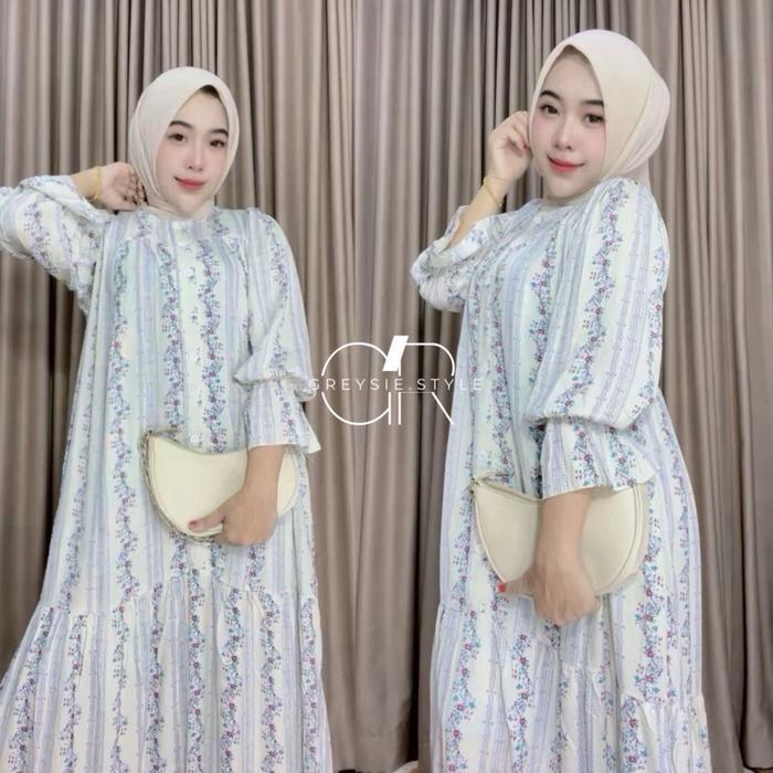 Series Raya Gamis Amanda Bahan Rayon Premium Lengan Balon Kancing Depan Busui Ld 115 Ld 130 New