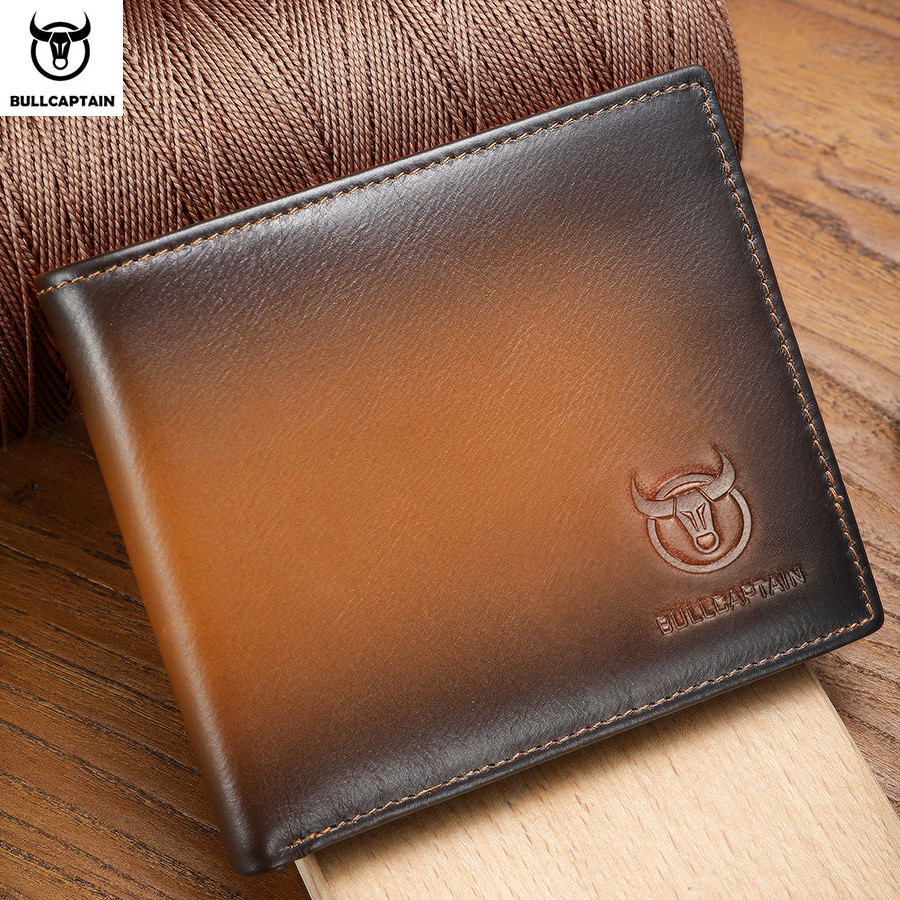 BULLCAPTAIN RFID Blocking Men's Leather Wallet Bifold Slim Wallet Multi-card Card Holder ID Wallet