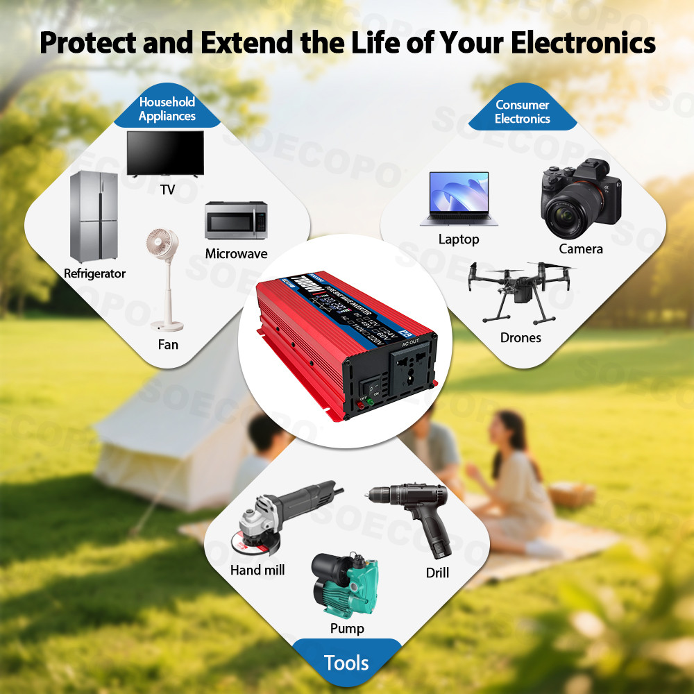 SOECOPO 7000W Peak Pure Sine Wave Inverter DC 12V 24V 48V 60V To AC 110V 220V Universal Socket for