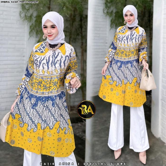 Baru tunik wanita warna kuning mustard tunik batik wanita yellow series produk terbaru atasan tunik