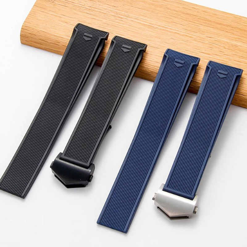 Rubber Silicone Watch Strap For Tag Heuer Aquaracer 300 Way201A Way211C Black Blue Watch Bracelet
