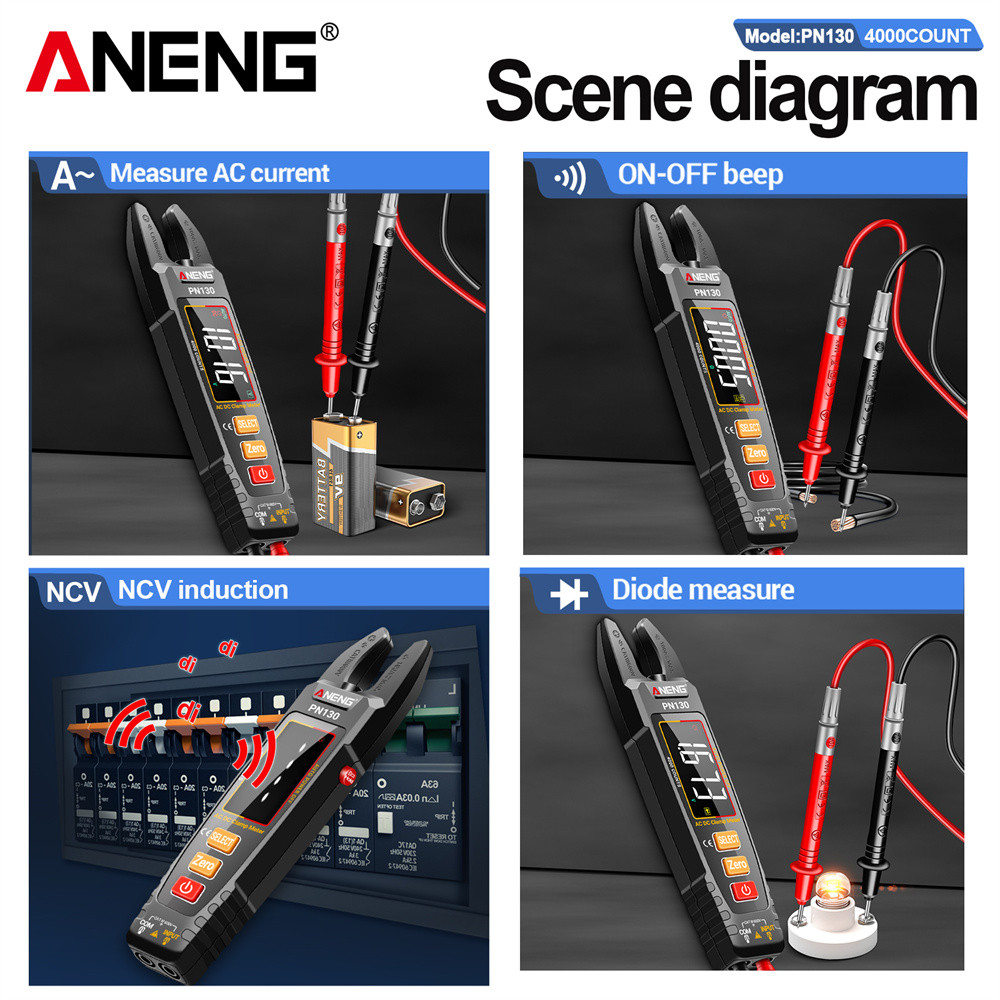 ANENG PN129/PN130 Clamp Meter U-shaped 4000 Counts Resistance Pliers Tester AC/DC Voltage Current