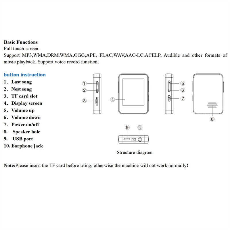 APPLIA-Bluetooth 5.0 MP3 Player Full Touch Screen Student Walkman Hifi Sport Music Player Mp4 Video