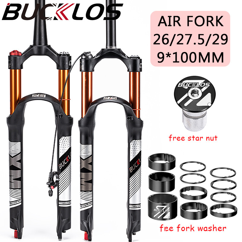 BUCKLOS Bicycle Air Fork 26 27.5 29 Mountain Bike Fork 9*100mm Remote/manual MTB Forks