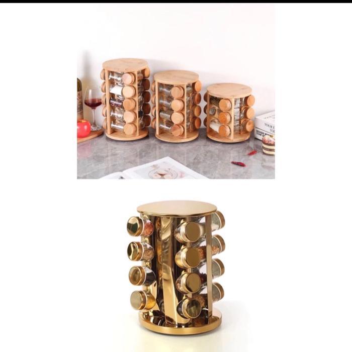 RAK BUMBU PUTAR TOPLES GOLD,DAN TUTUP KAYU