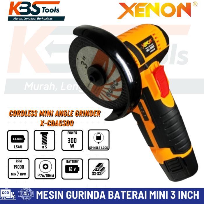 Mesin Disc Gurinda Cordless Mini Grinder 3" Gerinda Baterai 3 Inch 12V 2 Baterai Xenon Cdag300