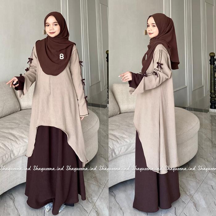 One Set Wanita Kekinian Tunic Atasan Dan Rok Malaya Syari Crinkle Coquette Set Rok Qinara Baju