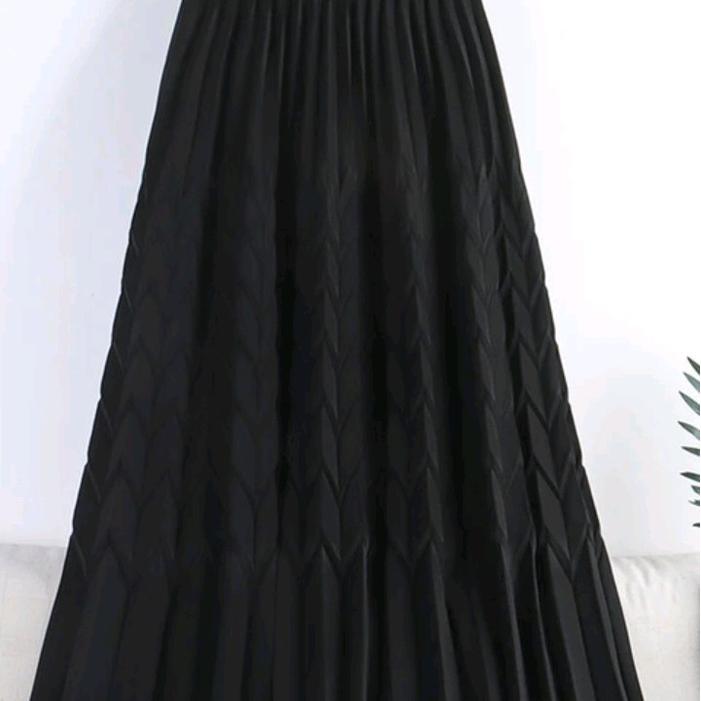 Rok Plisket Daun Padi Maxi Rok Plisket Premium Rok Plisket Nyaman Rok Plisket Panjang Hitam Putih