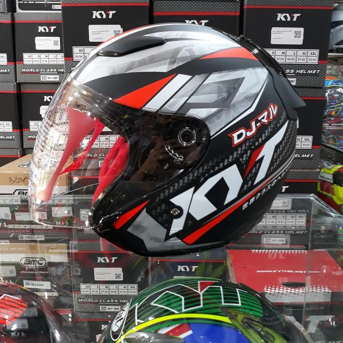 Helm KYT DJ Maru Motif #15 Carbon Black Doff / Red / Gun Metal