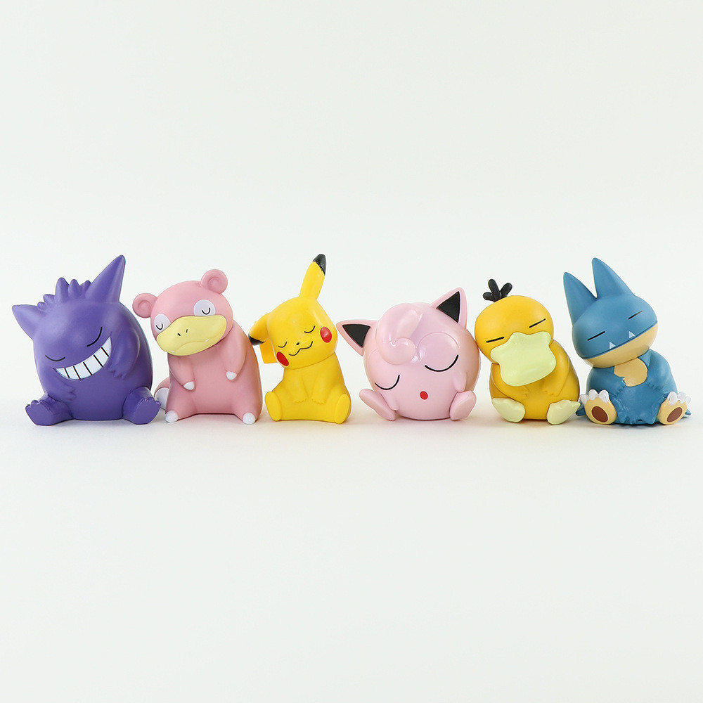 Pokemon 6Pcs/Set Pikachu Yduck Gengar Jigglypuff Gonbe Slowpoke Shoulder To Shoulder Sleep Cute El
