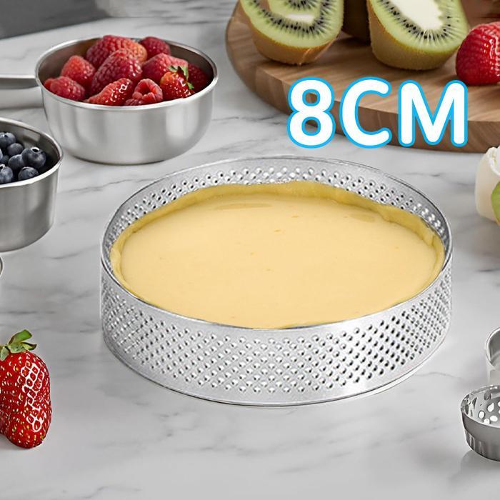 8cm Loyang Tart Bulat Stainless Perforated Pie Ring Stainless 304 Cetakan Pai Perforated untuk