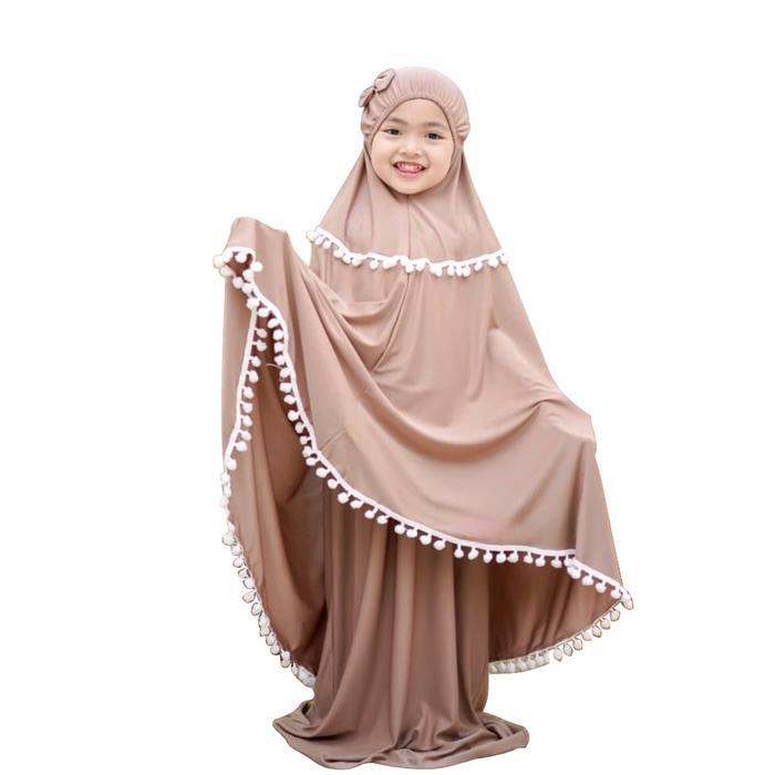 MUKENA ANAK PEREMPUAN POLOS POM-POM TERBARU 2024 USIA 10 TAHUN REMAJA TANGGUNG