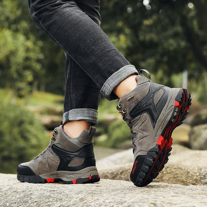 Sepatu Gunung SNTA 496 - Grey Red Semi Waterproof + Tali Cadangan Outdoor 100% Original