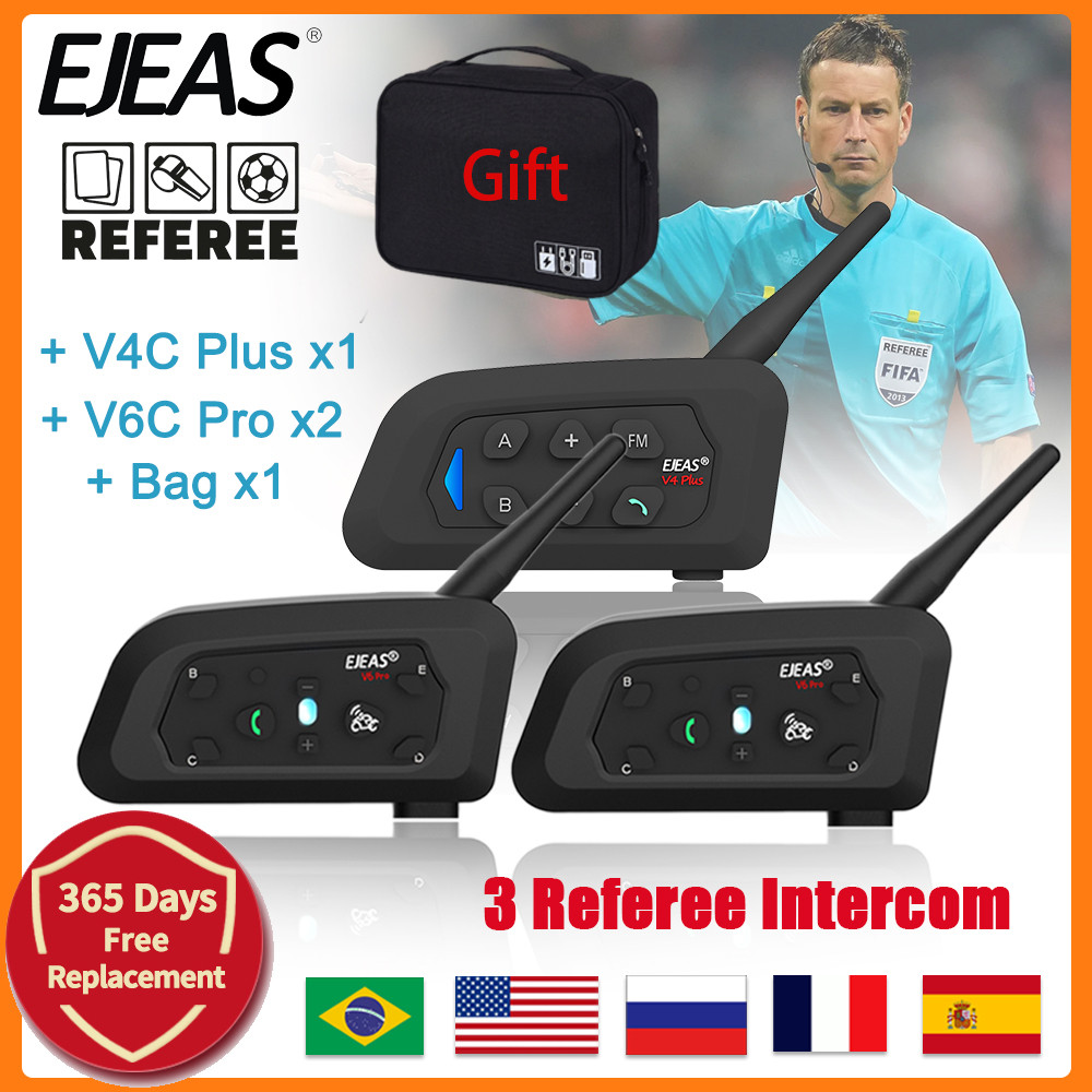 EJEAS V4C PLUS 2PCS V6C PRO+ 3 User Football Referee Intercom Headset Full Duplex Bluetooth Headset 