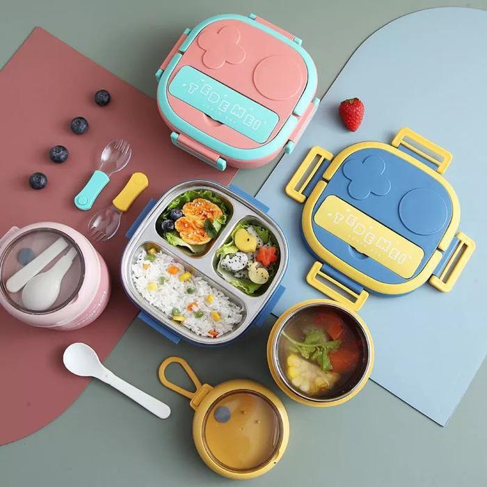 Kotak makan stainless steel/ Lunch box set anak/ Tempat makan stainless steel anak/ lunch box