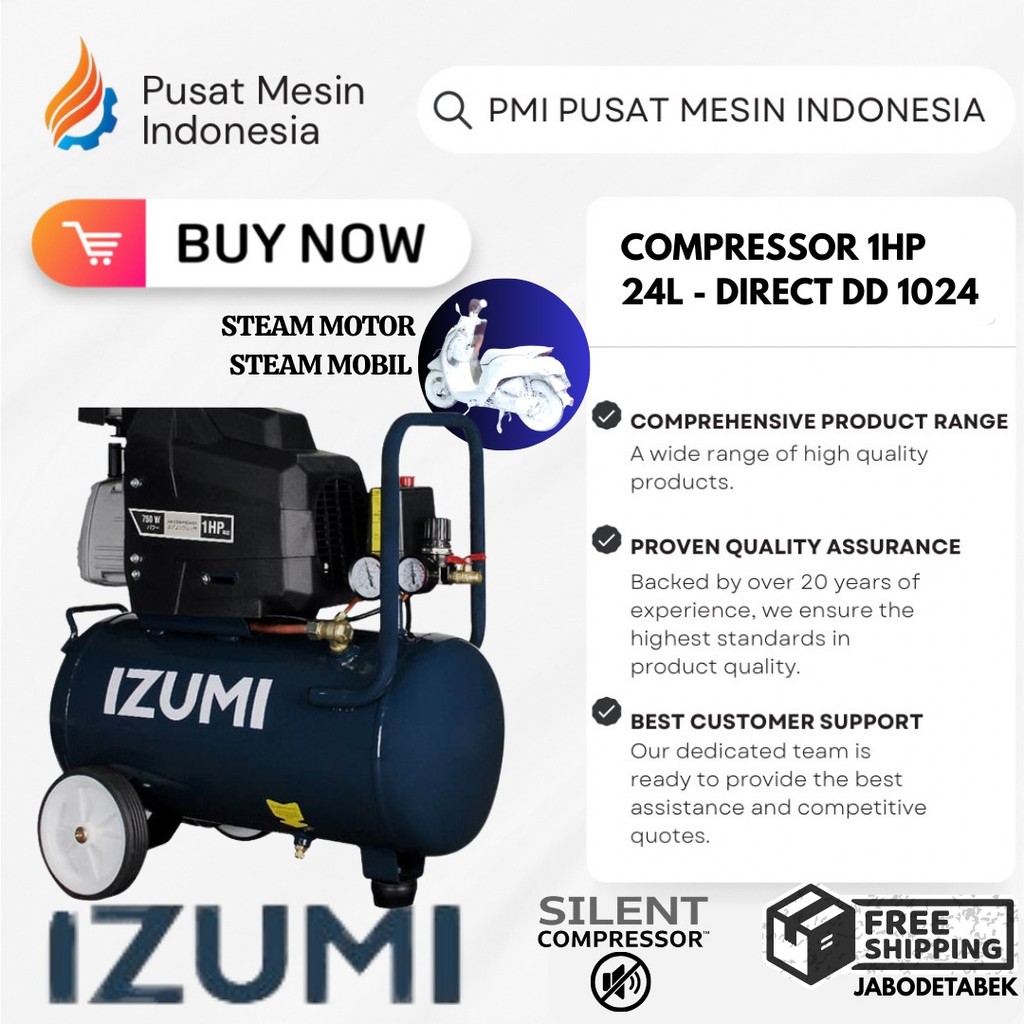 COMPRESSOR IZUMI NLG 1HP 24L - DIRECT DD 1024/ KOMPRESOR 220V/ KOMPRESOR 1 PHASE/ KOMPRESOR STEAM MO