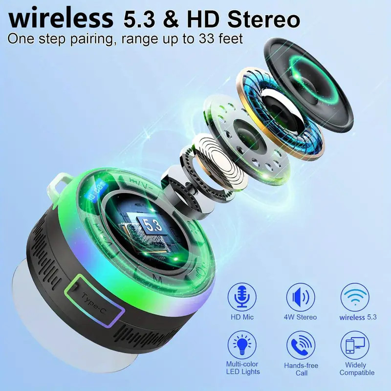 Wireless Bluetooth S3 Speaker IPX7 Waterproof LED Light Strong bass Bluetooth speaker Type-C S3 IPX7