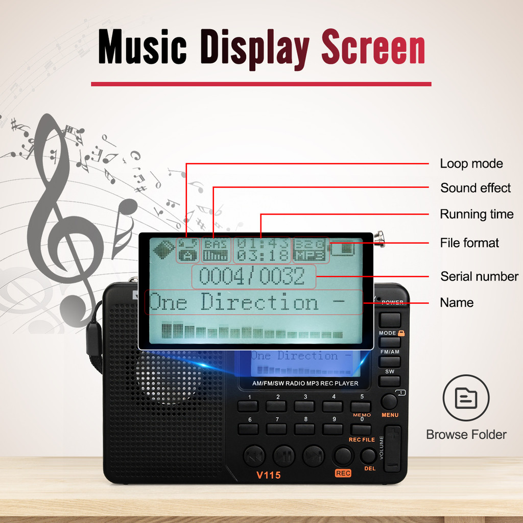 RETEKESS V115 Radio FM AM SW Portable Radios Rechargeable Radio Batteries multiple bands USB