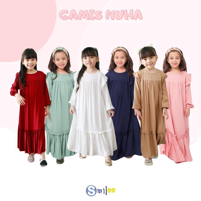 m3 Smilee Nuha Mix - Baju Gamis Anak Rayon Twill Size 2-10 Tahun Muslim Dress Crinkle Midi Wanita