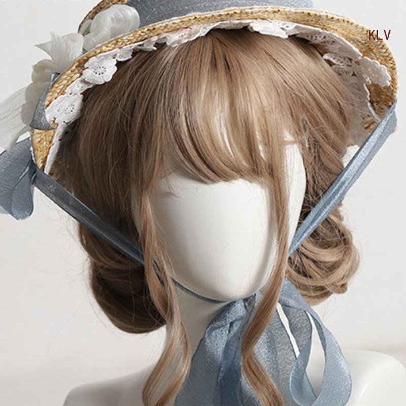 Handmade Women 1800s Victorians Wedding Tea Party Hat Bonnet Flat Bonnet Hat Color Flower Sun Hat
