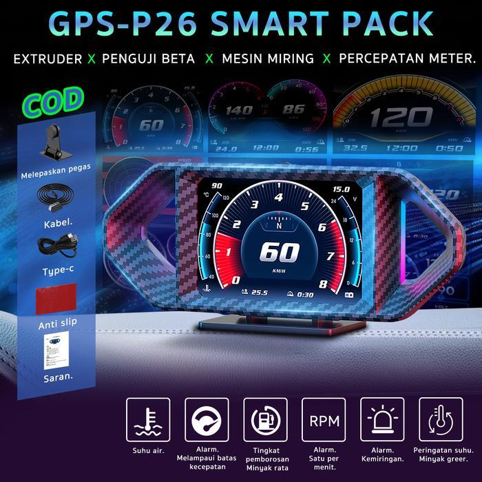 P26 HUD Car Smart Gauge OBD2 Display - Scanner Mobil Tachometer Kilometer Speed Meter Water Temp
