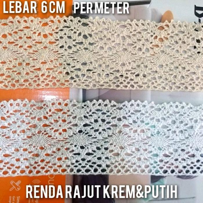 per rol 15 yard Renda rajut lebar 6 cm warna putih krem