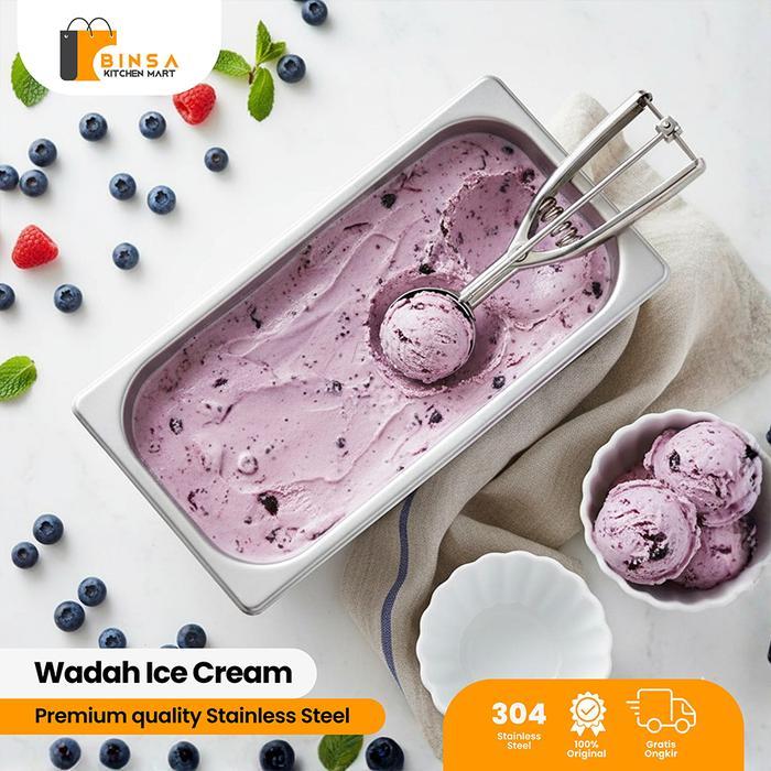 BINSA - Wadah Es Krim Stainless Persegi Panjang Tempat Gelato Display Freezer TR321