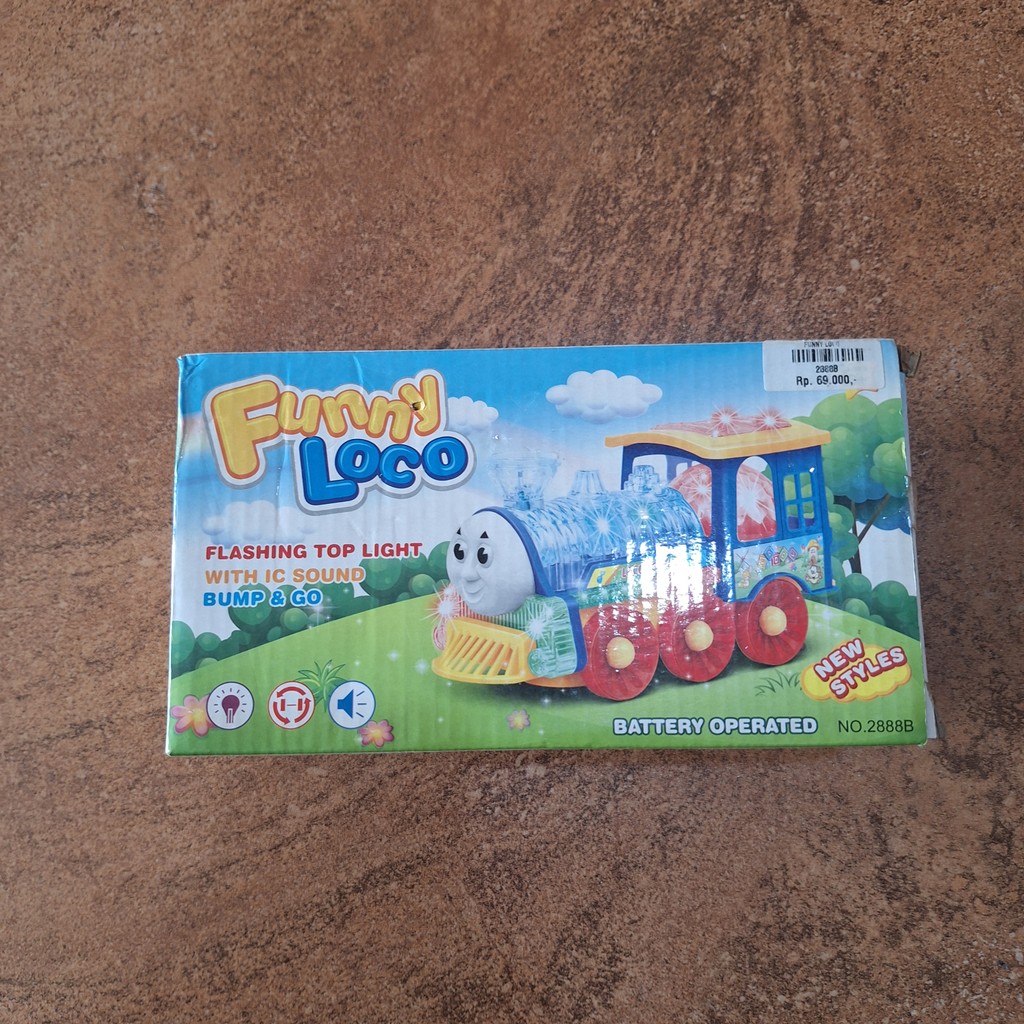 Mainan Kereta Api Lucu Funny Loco - Lampu Berkedip & Suara IC - Bumper & Go, Mainan Anak Viral