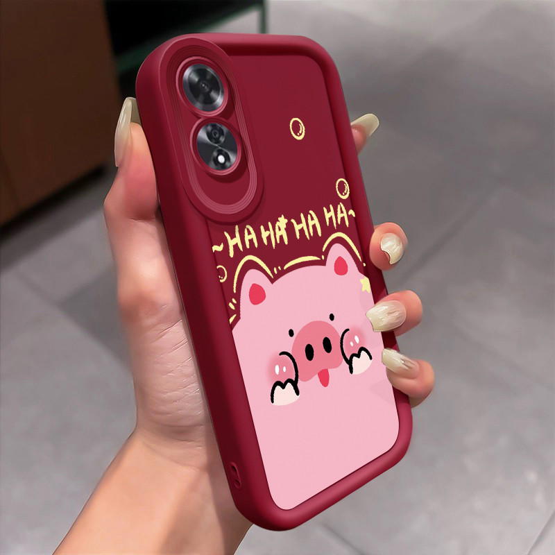 Casing Hp untuk OPPO A60 4G Case Babi merah muda Kasing silikon  Cesing tekstur lembut Kesing Softca