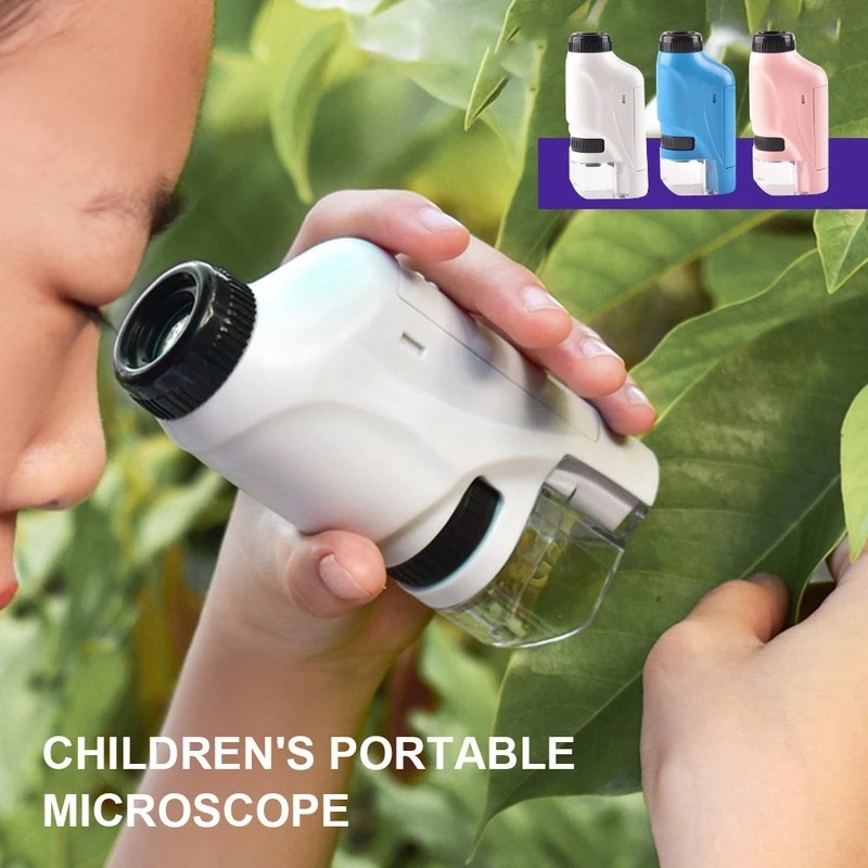Kit Mikroskop Saku Mini 60-120x Mikroskop Genggam Lab Mikroskop Bertenaga Baterai dengan Lampu LED M