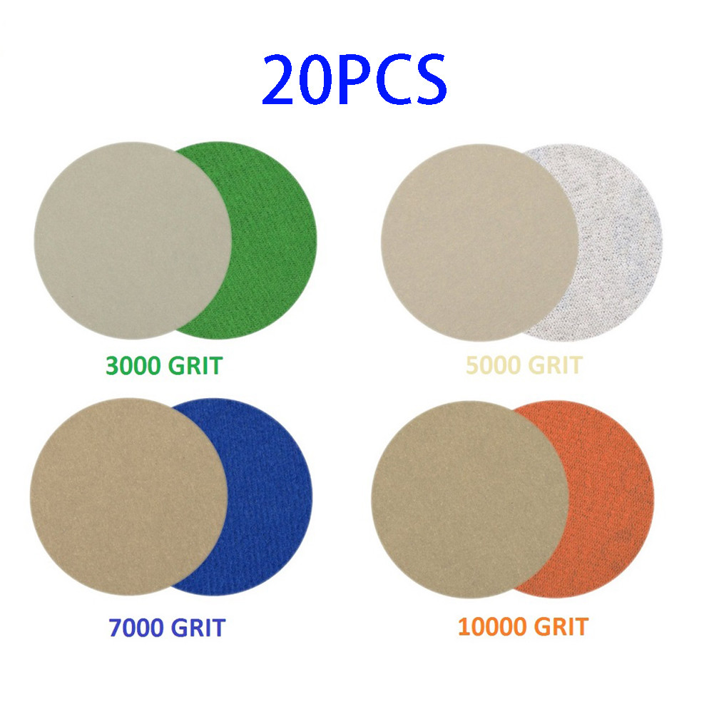20 Buah Kertas Pengamplasan 4 Inci 100Mm Amplas Basah/Kering 3000/5000/7000/10000 Grit Kait dan Ling