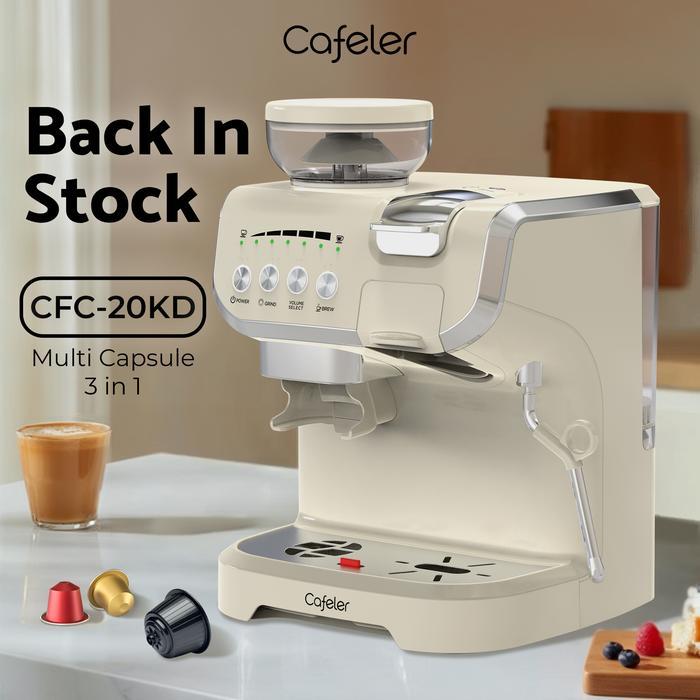 Cafeler Mesin Kopi Multi Kapsul 3 Adaptor/Grinder/Milk Frother 2 Heather