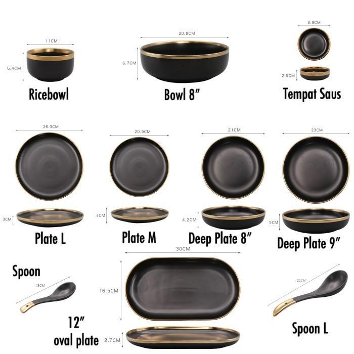 Petitemaison [ Satuan ] Noire Black Gold Plate / Piring Keramik Hitam Emas