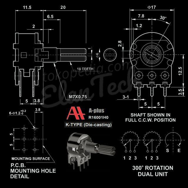 "New" C500k Potensio A-Plus Aplus Stereo Potensiometer C 500k ElanTech