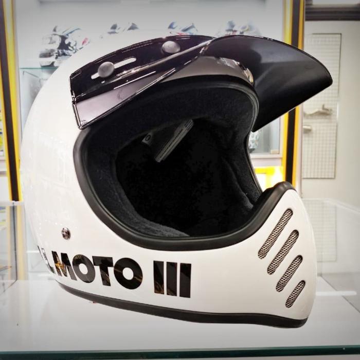 Bell Moto 3 Classic Gloss White Helm Motor Cakil Retro Moto-3 Moto3